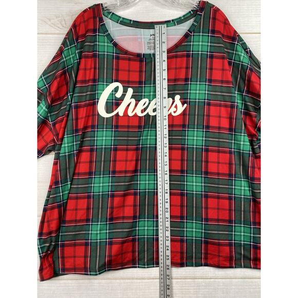 Joyspun Two Piece Pajama Set Womens 3X 22W 24W Red Green Plaid Holiday Cheers - Picture 11 of 14